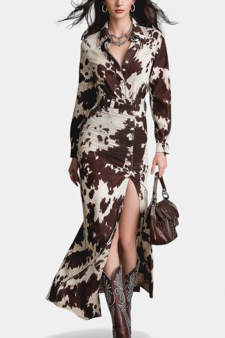 Maravillas Robe Longue Imprimée Vache Vintage