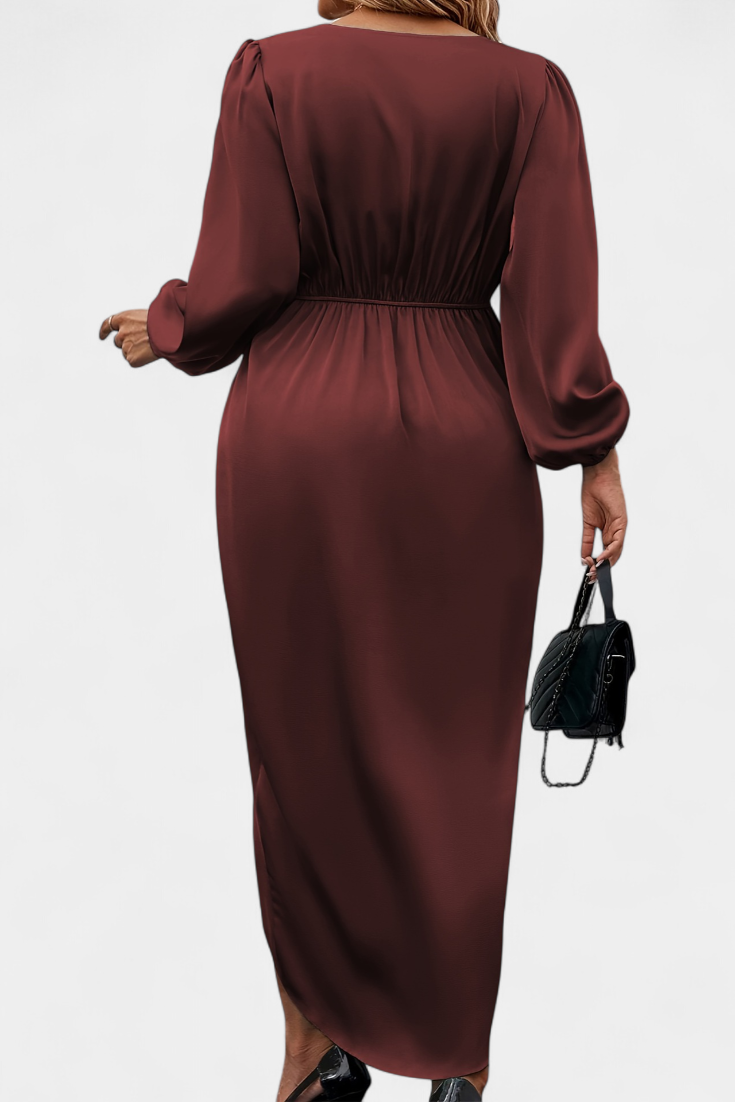Giada Robe Longue à Manches Bouffantes et Fente Latérale