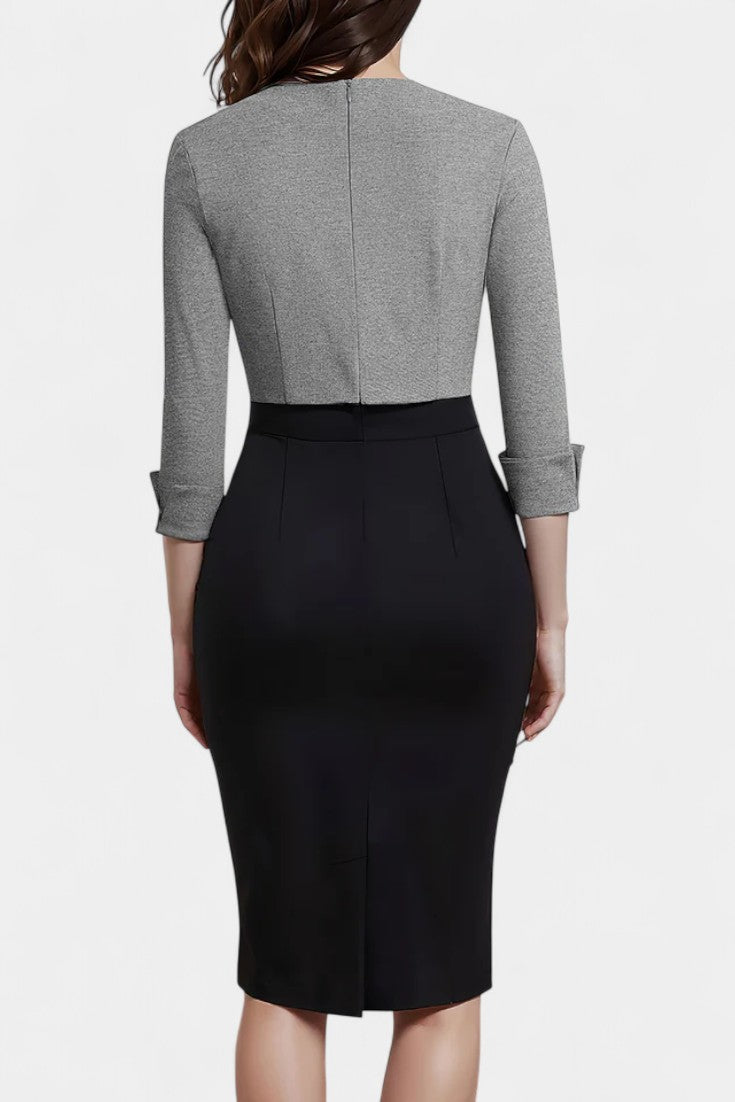 Maria Robe Midi Tailleur Bicolore à Ceinture Cercle