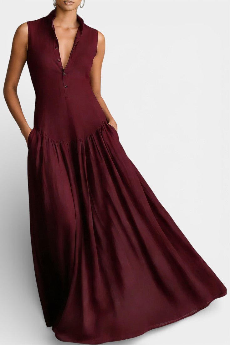 Rylee Robe Longue Sans Manches en Lin Mélangé Minimaliste