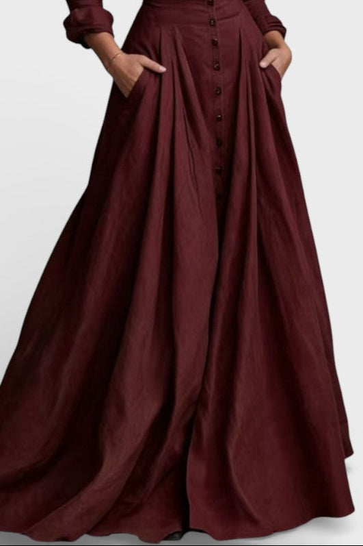 Gabriela Robe Longue Boutonnée à Taille Marquée