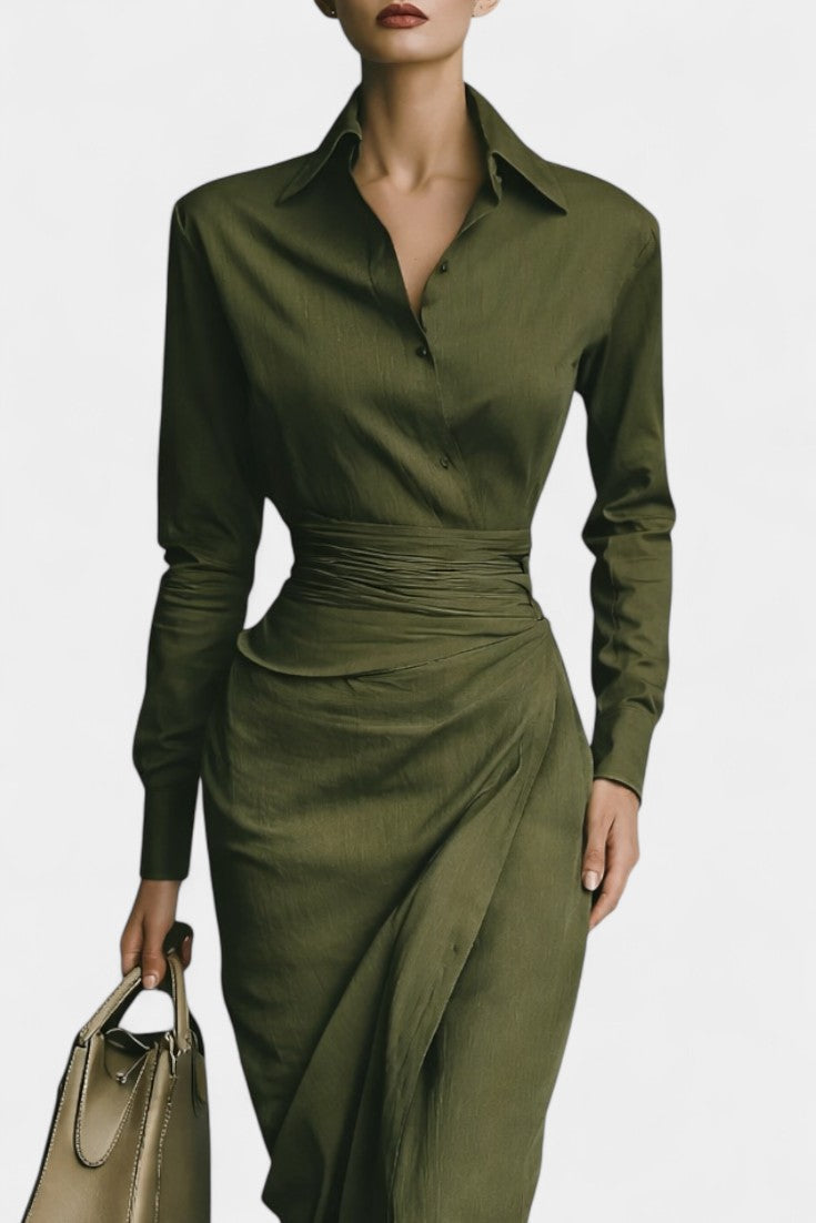Séraphine Robe Longue Structurée à Col Chemise