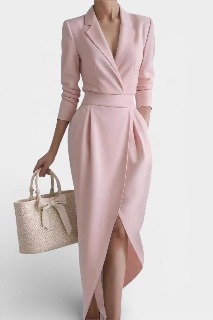 Allegra Robe Midi Tailleur Ivoire à Décolleté Croisé