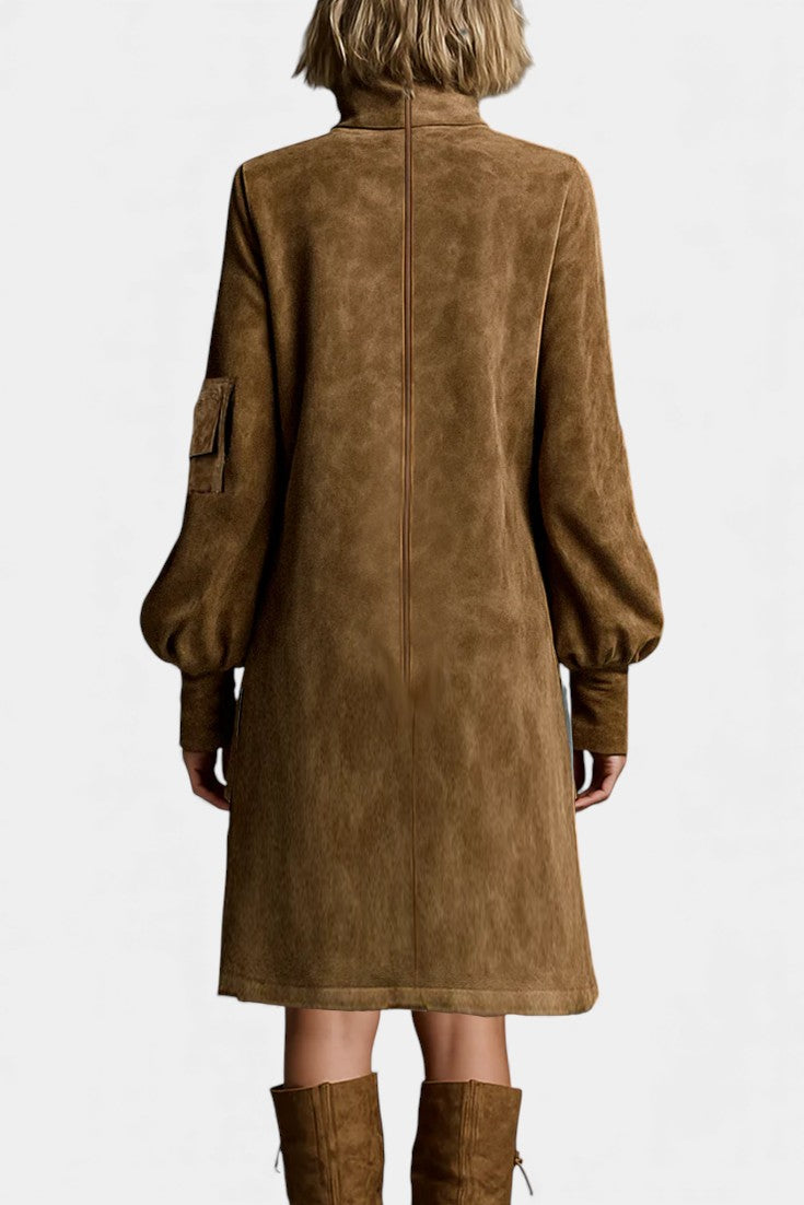Hortense Robe Midi Urbaine en Daim Synthétique avec Poches
