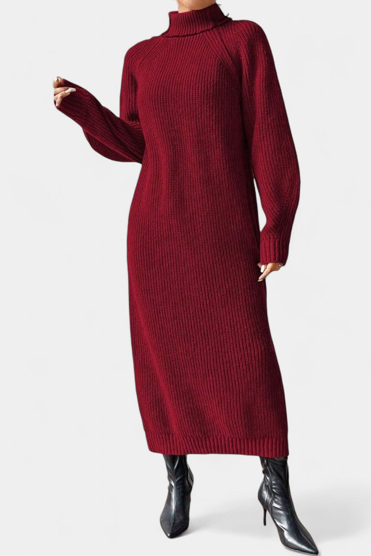 Liliriane Robe Pull Midi Tricotée à Col Roulé