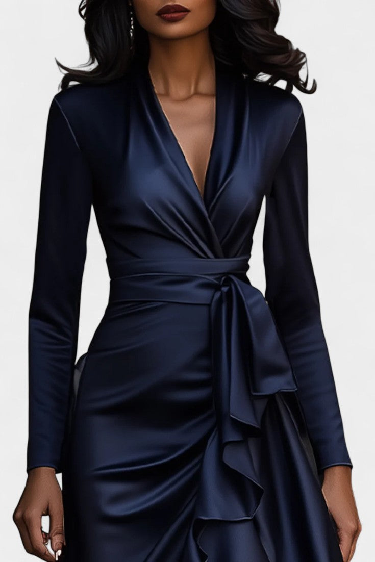 Isabeau Robe en Satin à Ourlet Volanté et Ceinture Ajustable