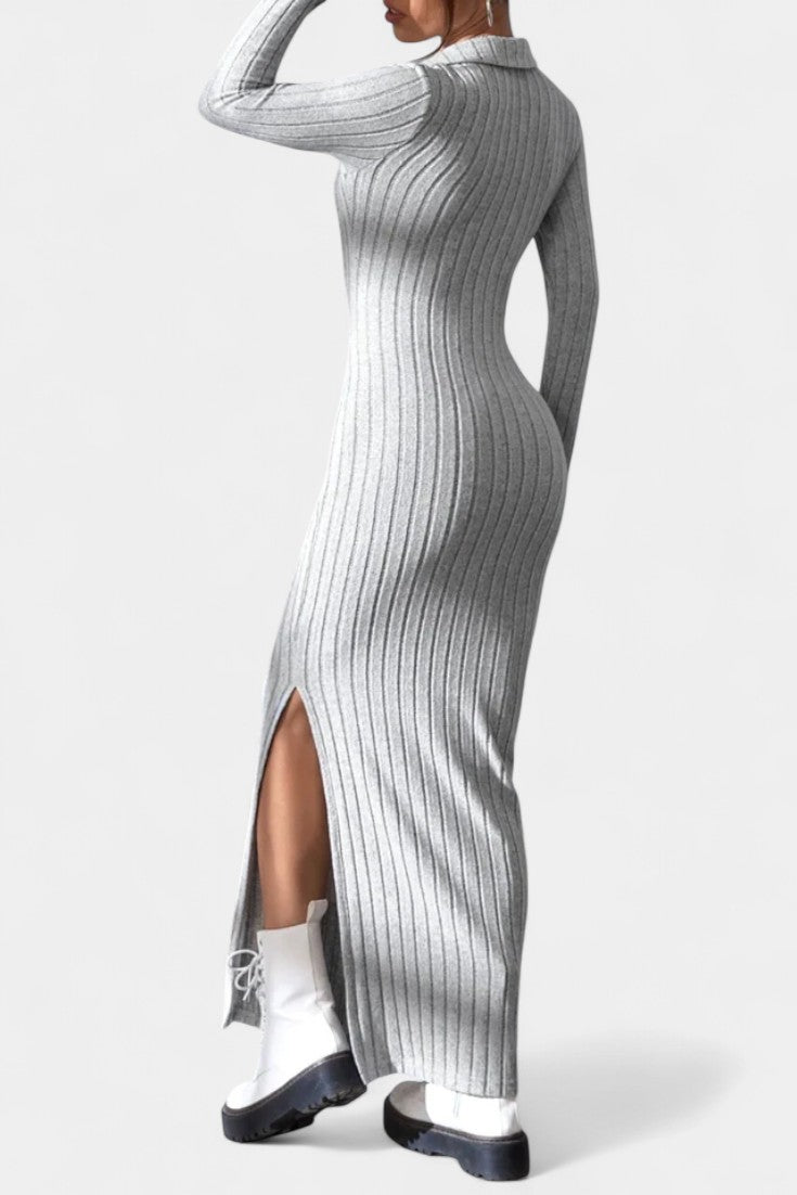 Élidia Robe Maxi Fendue à Col en V et Silhouette Ajustée