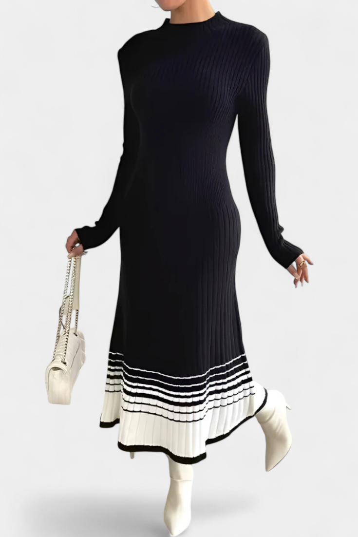 Coline Robe Pull Tricotée Bicolore à Col Rond