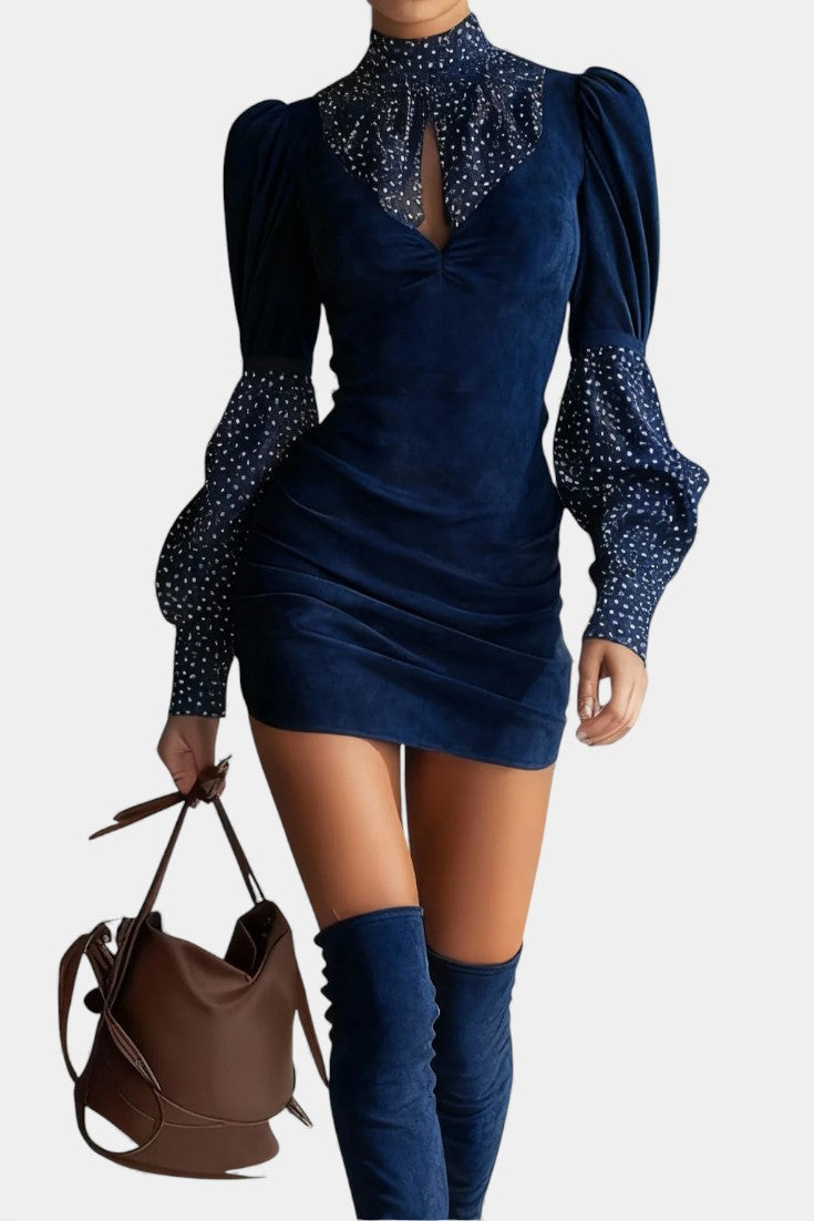 Cloélia Robe Bodycon en Suédine & Pois Satinés