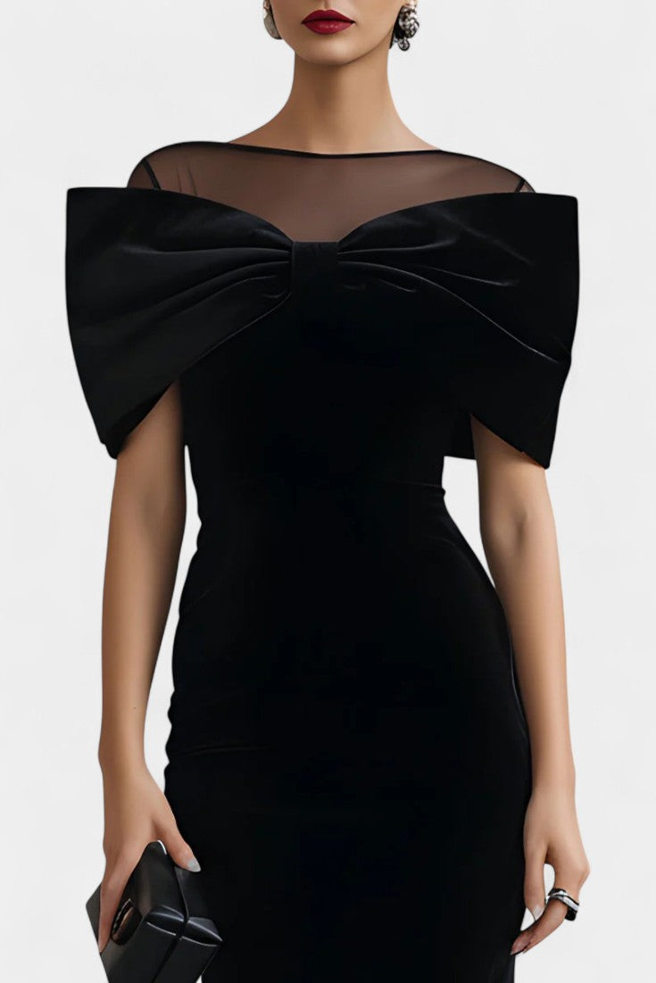 Nia Robe Midi en Velours avec Nœud Sculptural
