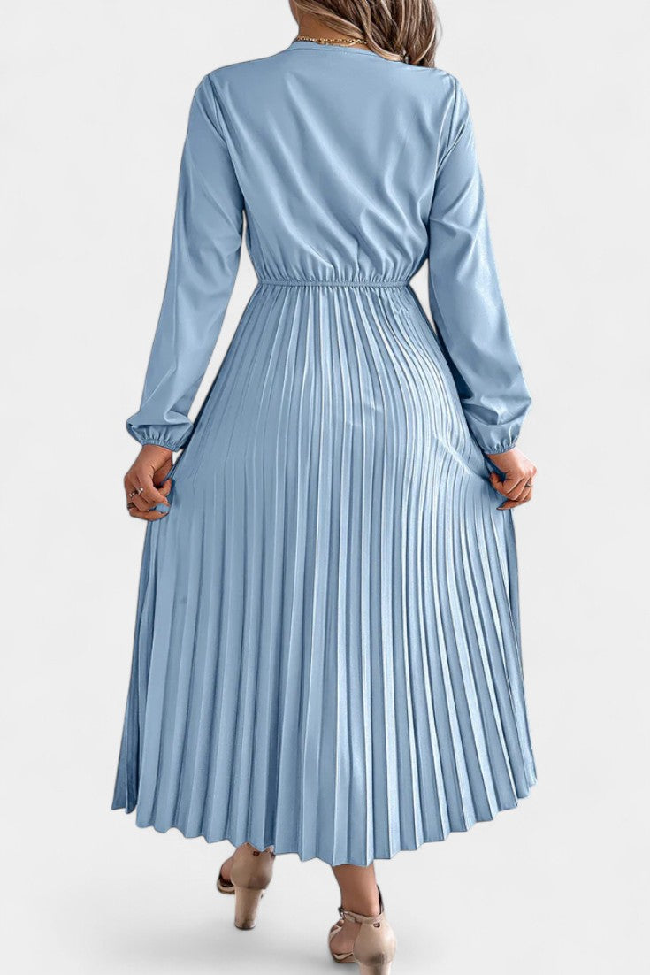 Séverine Robe Plissée en Dentelle à Manches Longues Bouffantes et Encolure en V