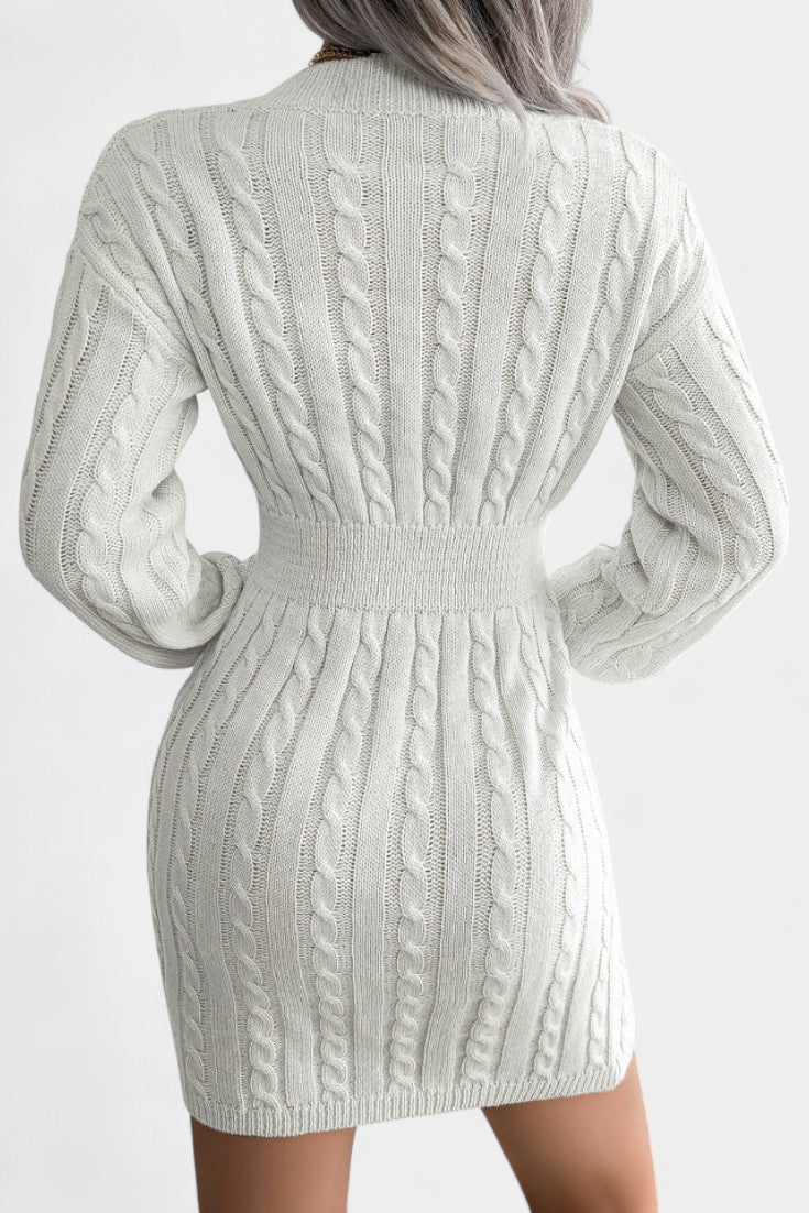 Cléora Robe Pull Mini Près du Corps à Manches Longues en Maille Torsadée