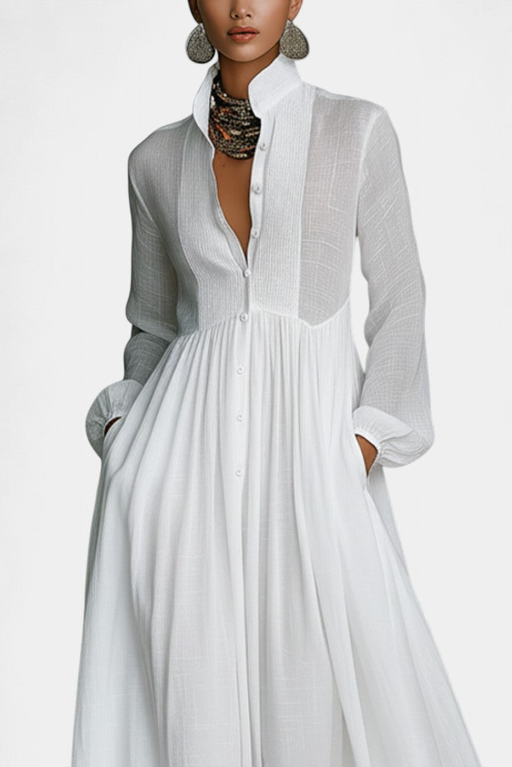 Marilou Robe Longue Minimaliste en Coton Flammé à l’Allure Feutrée