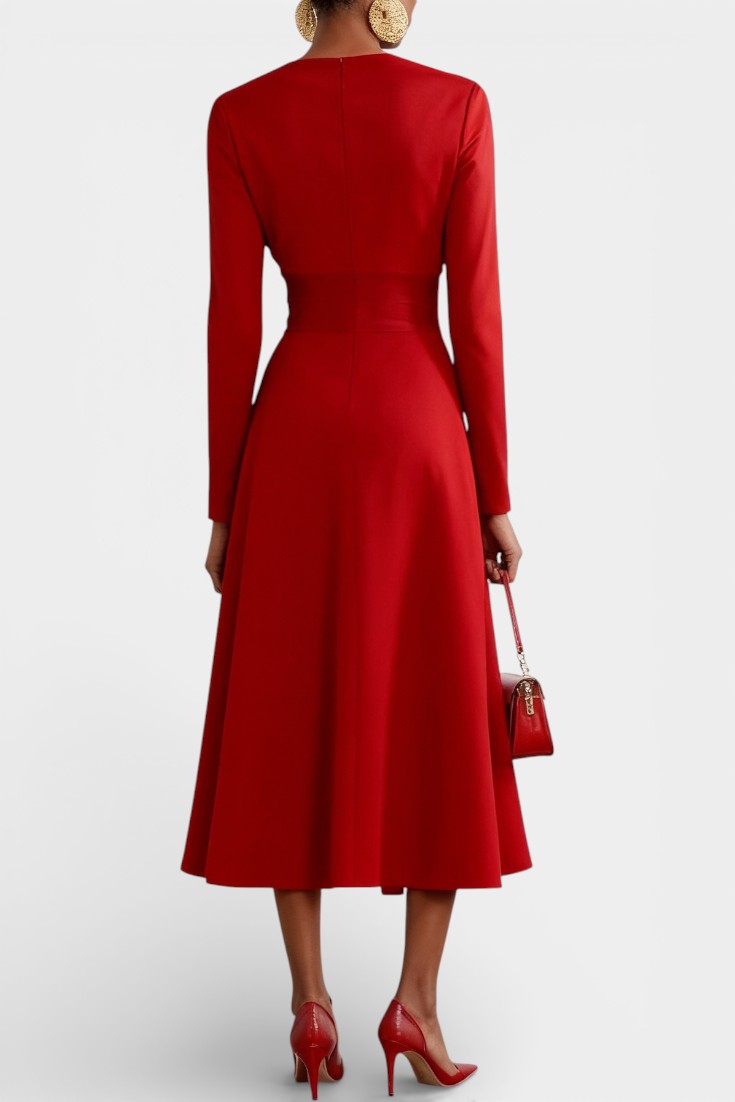 Wanda Robe Midi Asymétrique à Manches Longues et Coupe Trapèze