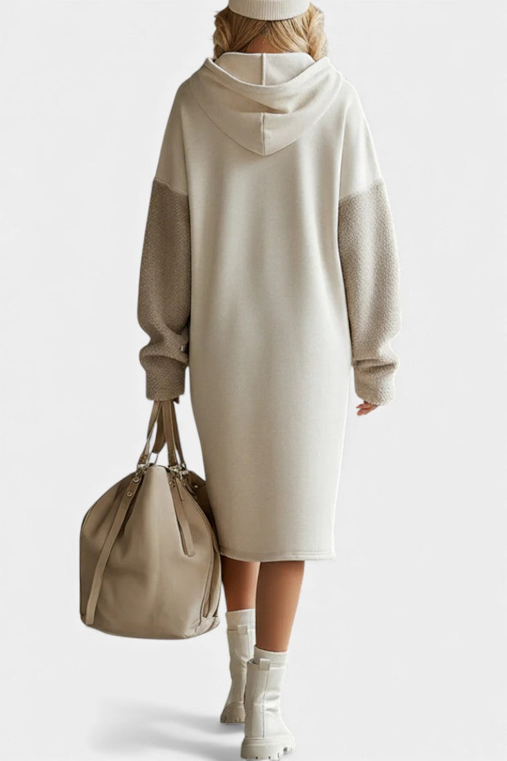 Ivayla Robe Midi Sweat à Capuche en Polaire Beige