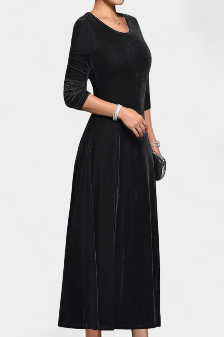 Tiphaine Robe Maxi en Velours à Manches Longues et Col Rond