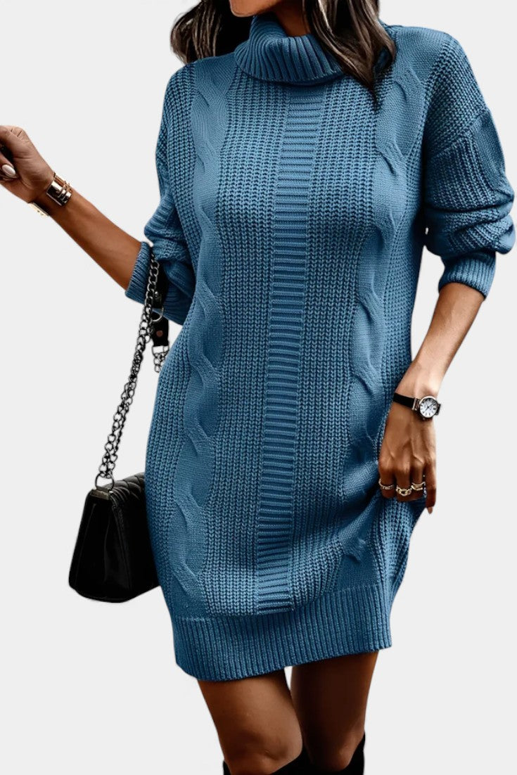 Taciana Robe Pull en Maille Unie à Col Roulé et Manches Longues