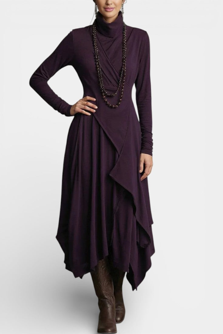 Ébeline Robe Longue Irrégulière à Col Montant d’Inspiration Gothique et Bohème