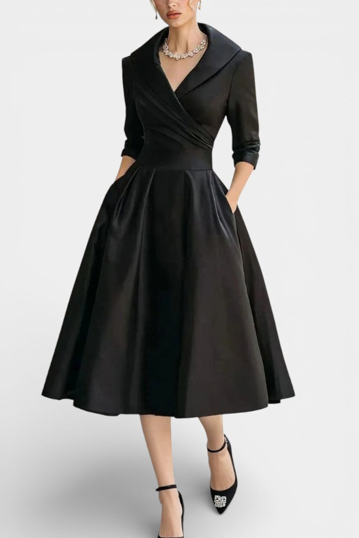 Nixie Robe Midi Unie à Col en V et Coupe A-Line