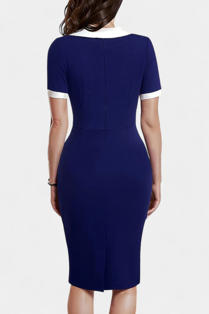 Delsa Robe Midi Fourreau Bicolore à Manches Courtes
