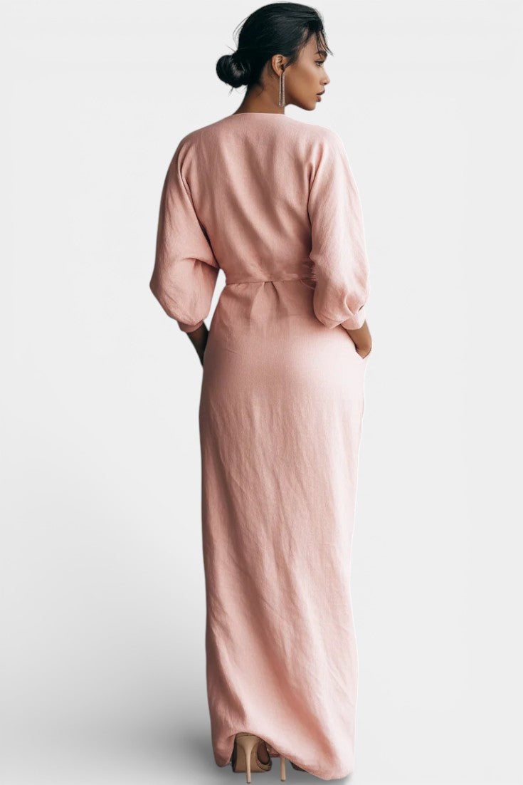 Connie Robe Longue Minimaliste Rose à Décolleté en V