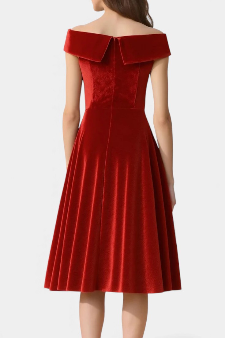 Maé Robe Vintage en Velours à Épaules Dénudées