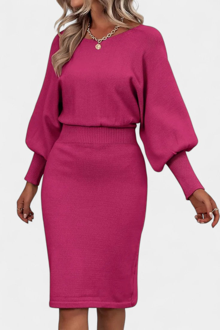 Abélise Robe Pull Midi Ajustée à Manches Longues