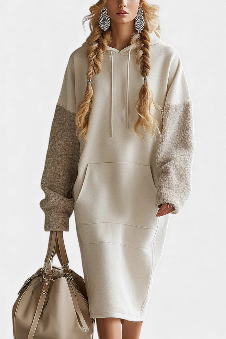 Ivayla Robe Midi Sweat à Capuche en Polaire Beige