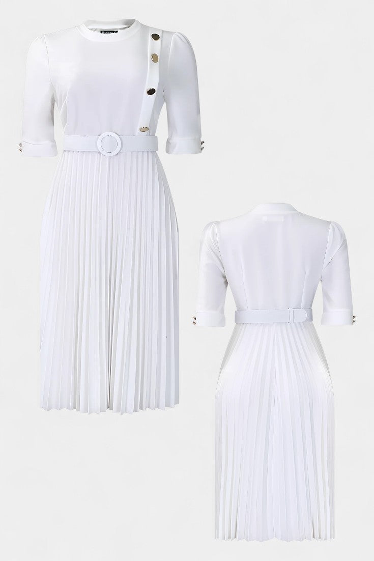 Zandie Robe Plissée Élégante à Boutons Décoratifs