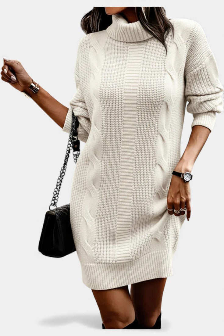 Taciana Robe Pull en Maille Unie à Col Roulé et Manches Longues