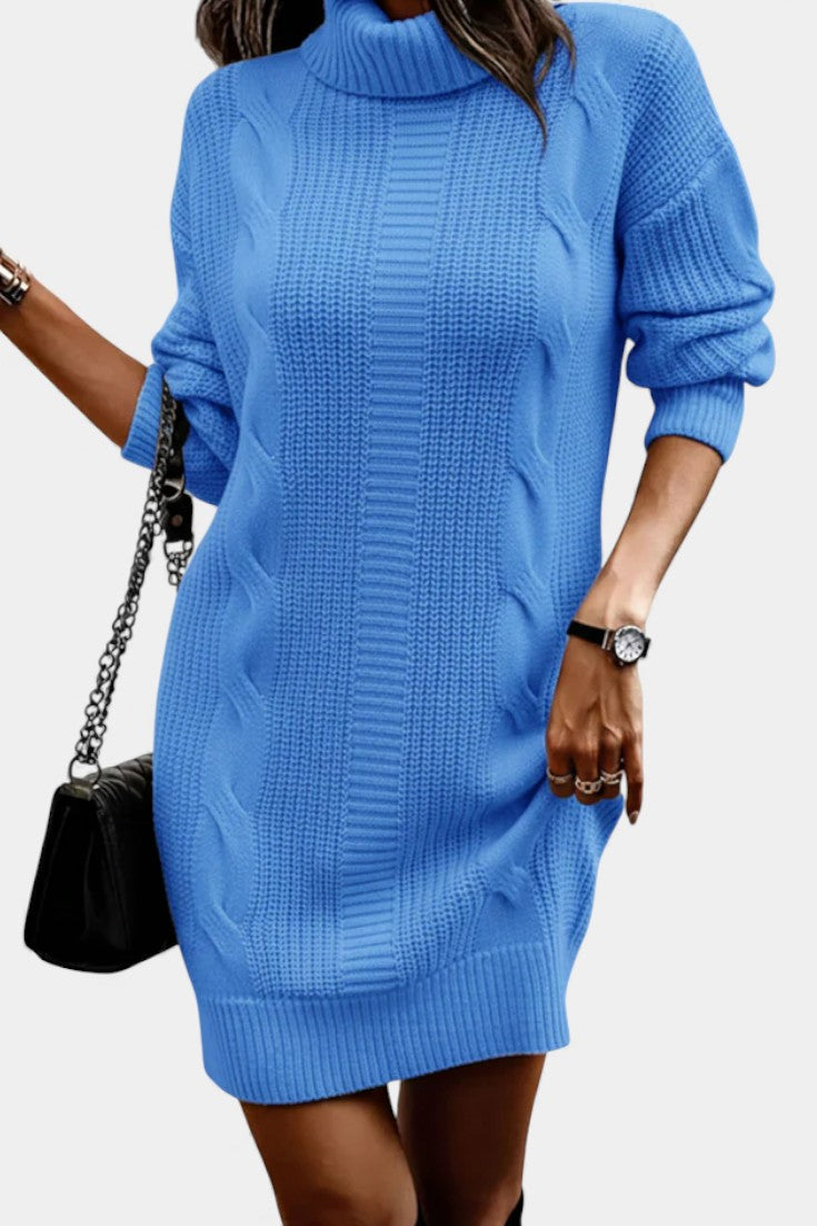 Taciana Robe Pull en Maille Unie à Col Roulé et Manches Longues