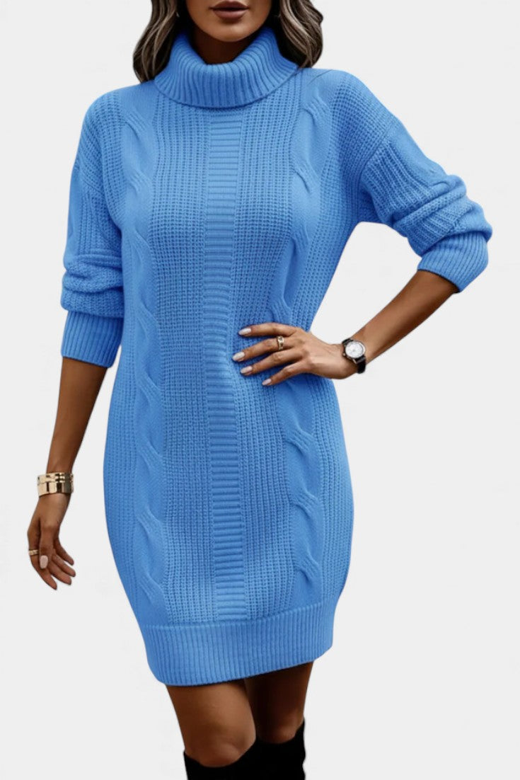 Taciana Robe Pull en Maille Unie à Col Roulé et Manches Longues