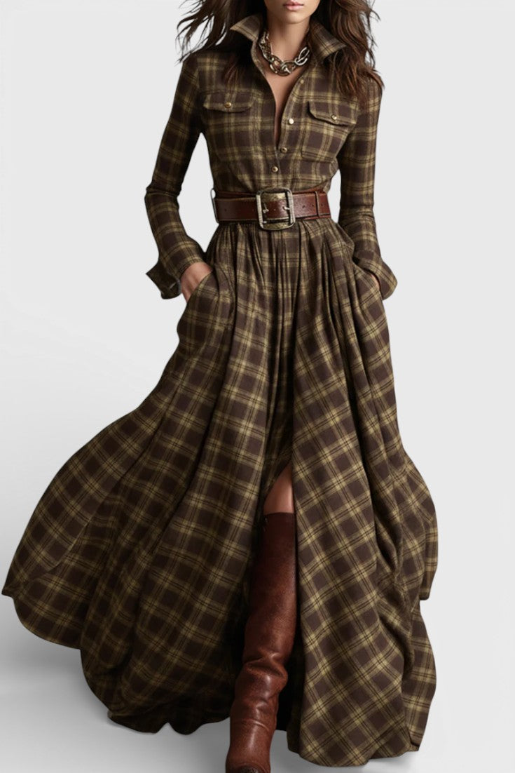 Eustellia Robe Longue à Carreaux d’Esprit Ethnique Rétro