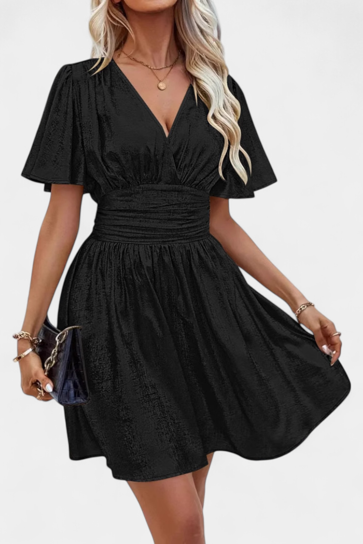 Adalee Robe à Décolleté en V et Taille Croisée avec Manches Fluides