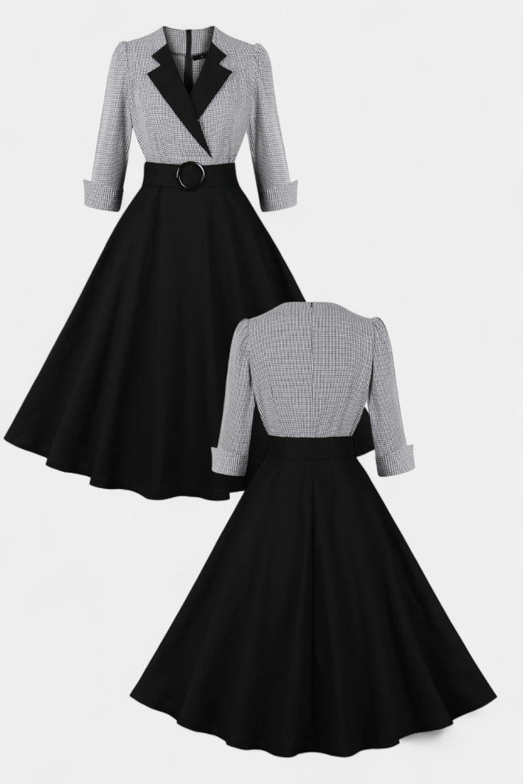 Maria Robe Midi Tailleur Bicolore à Ceinture Cercle