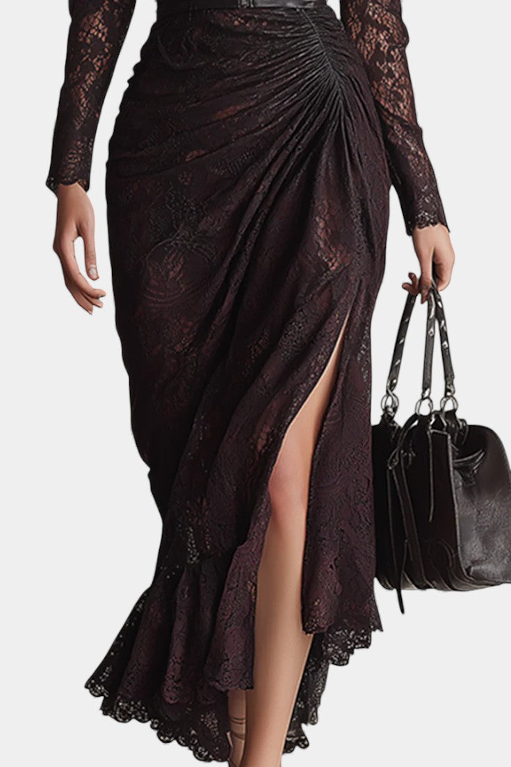 Alunna Robe Maxi Vintage en Simili-Cuir & Dentelle