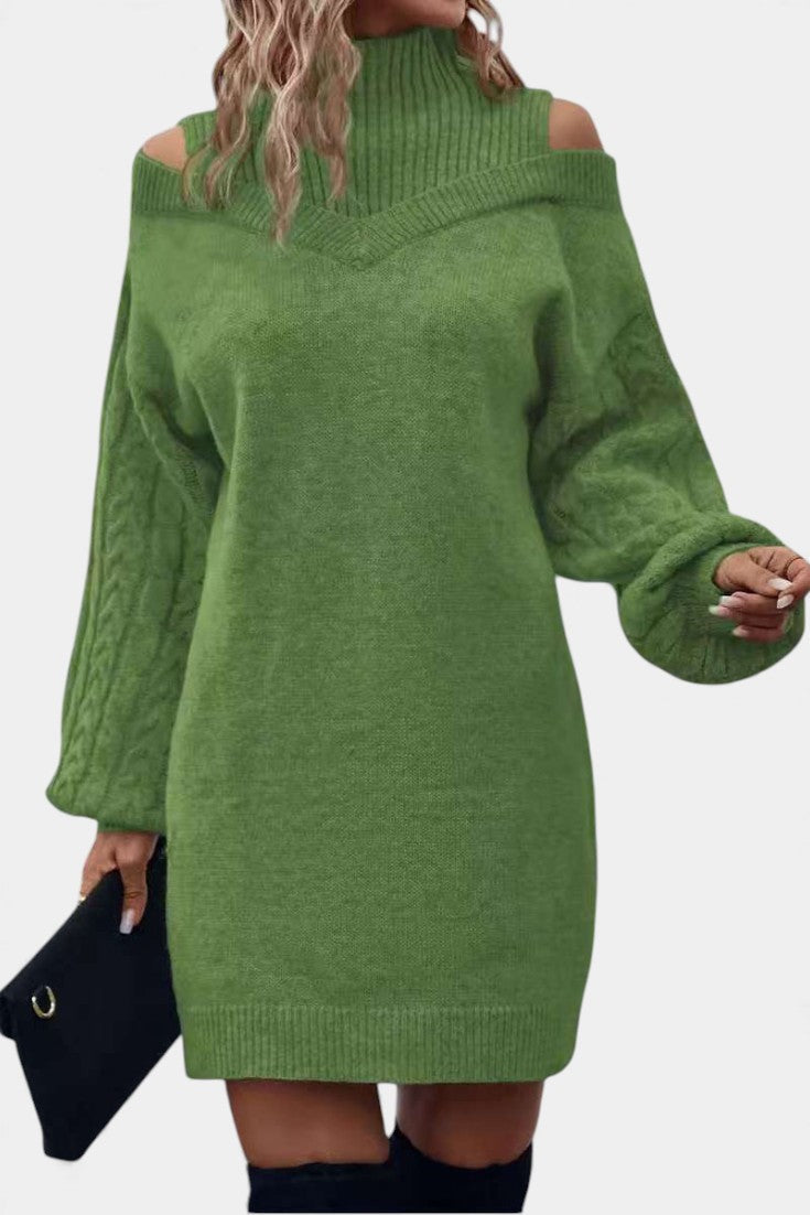 Léonisse Robe Pull Mini à Épaules Dégagées et Col Montant