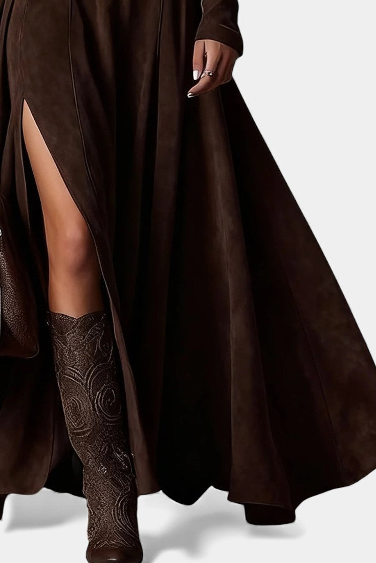 Roselda Robe Maxi à Col Roulé & Fente Élégante
