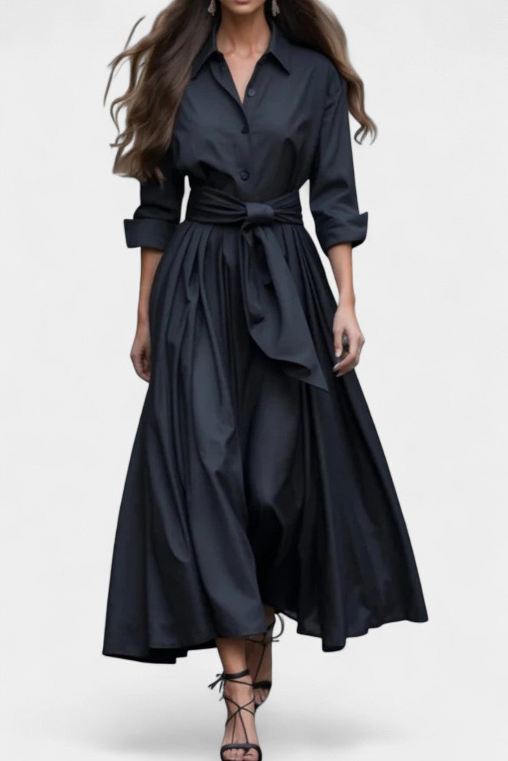 Lioren Robe Chemise en Sergé avec Nœud à la Taille