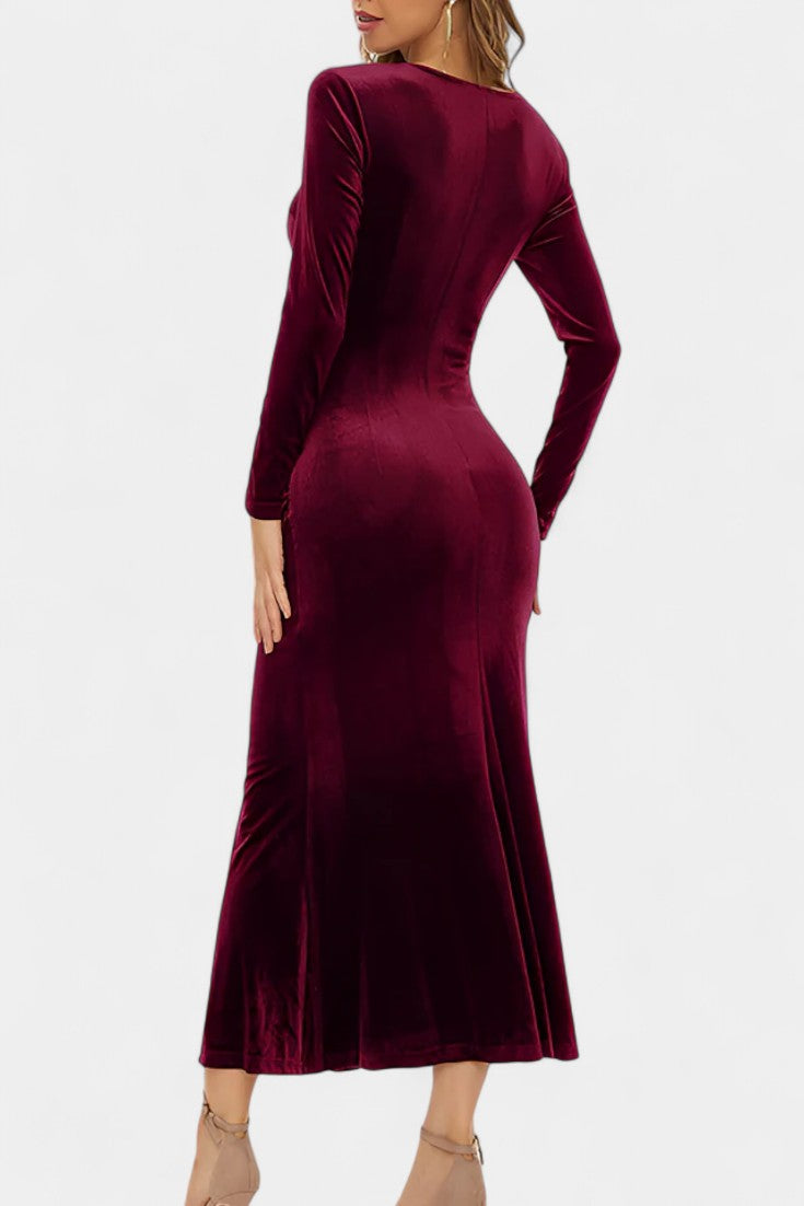 Hespérie Robe Longue en Velours à Fronces Asymétriques et Ourlet Sirène
