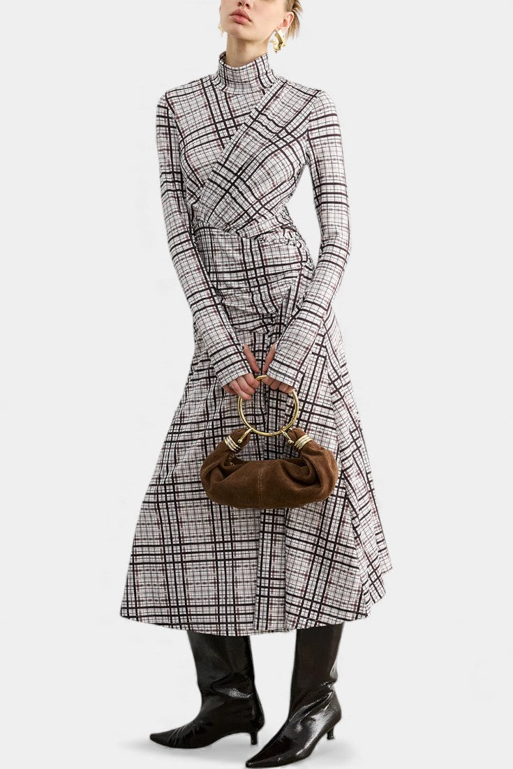 Velleda Robe Maxi à Col Montant et Manches Longues Vérifiée