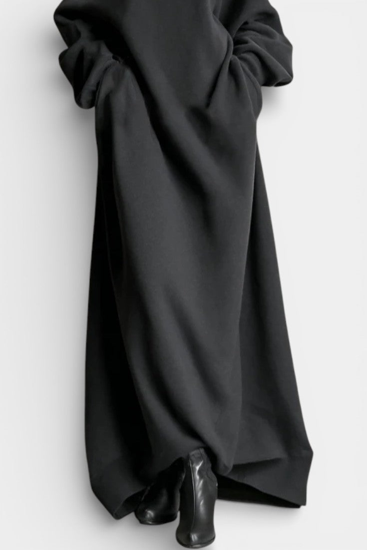 Sasha Robe Longue Sweatshirt Noire à Épaules Dénudées