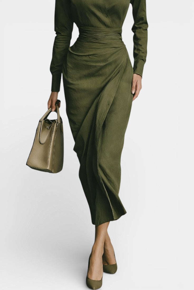 Séraphine Robe Longue Structurée à Col Chemise