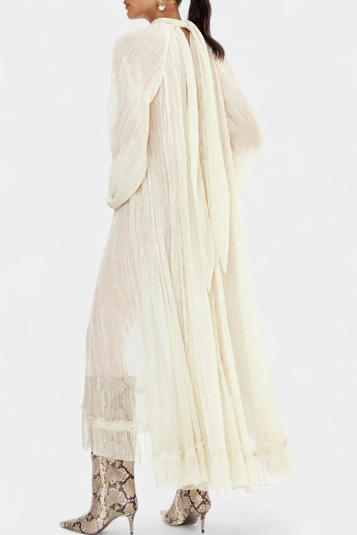 Prunelle Robe Maxi Texturée à Col Montant