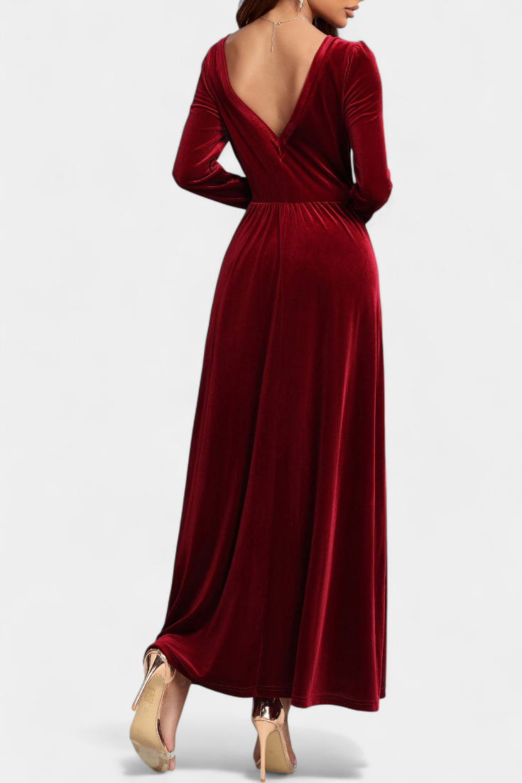 Stéphanie Robe Longue en Velours à Dos Nu et Col Carré