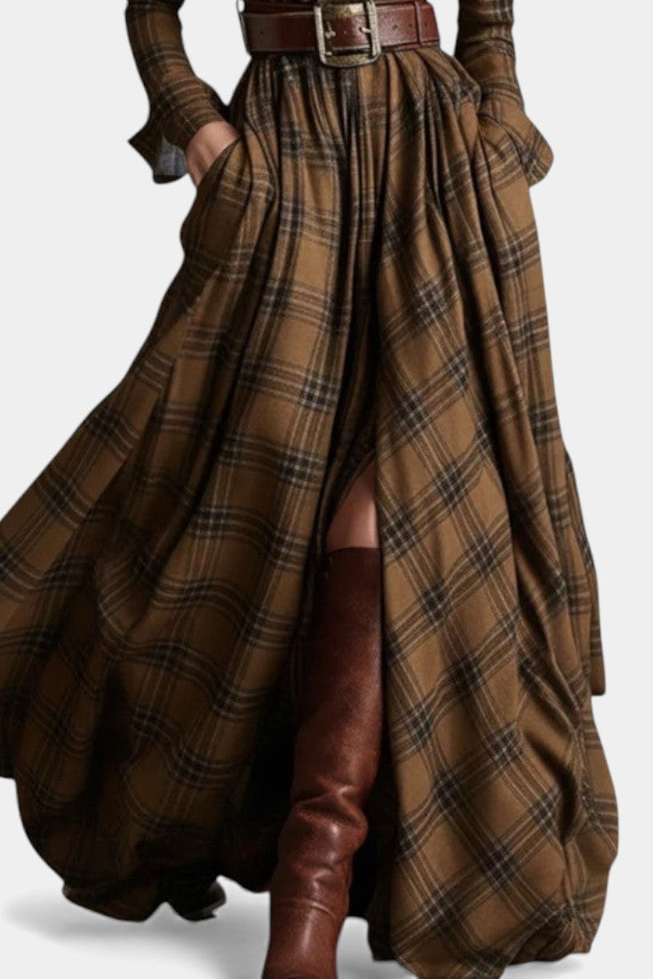 Eustelle Robe Maxi à Carreaux avec Col
