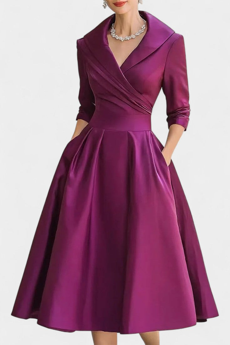 Nixie Robe Midi Unie à Col en V et Coupe A-Line
