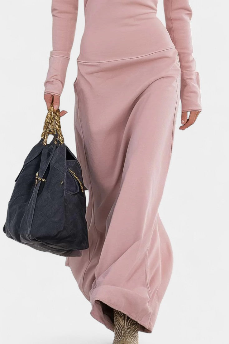 Nabila Robe Zippée Rose à Col en V et Coupe Ajustée
