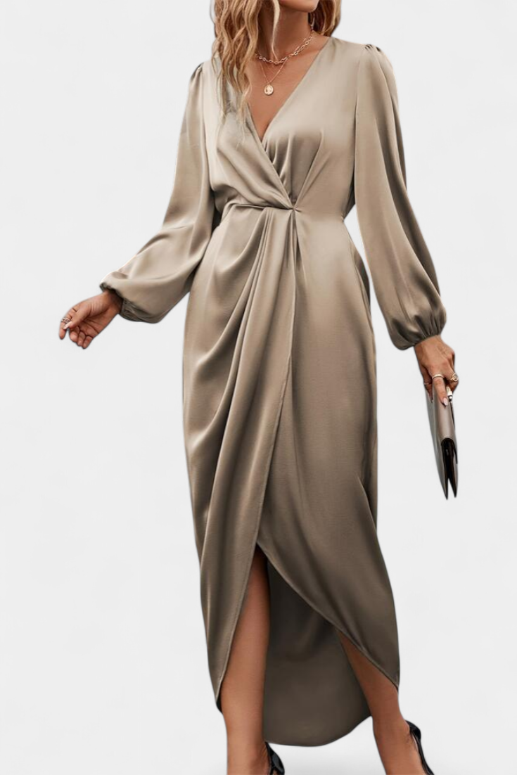 Giada Robe Longue à Manches Bouffantes et Fente Latérale