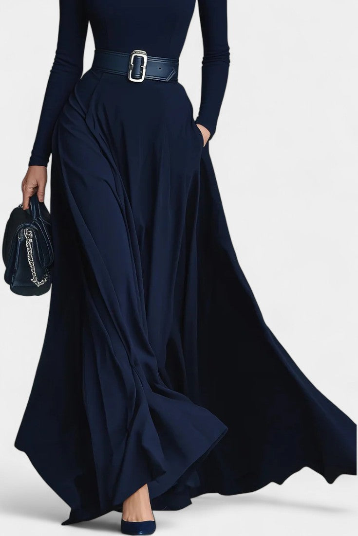 Lanai Robe Longue en Tricot à Col Montant et Silhouette Évasée